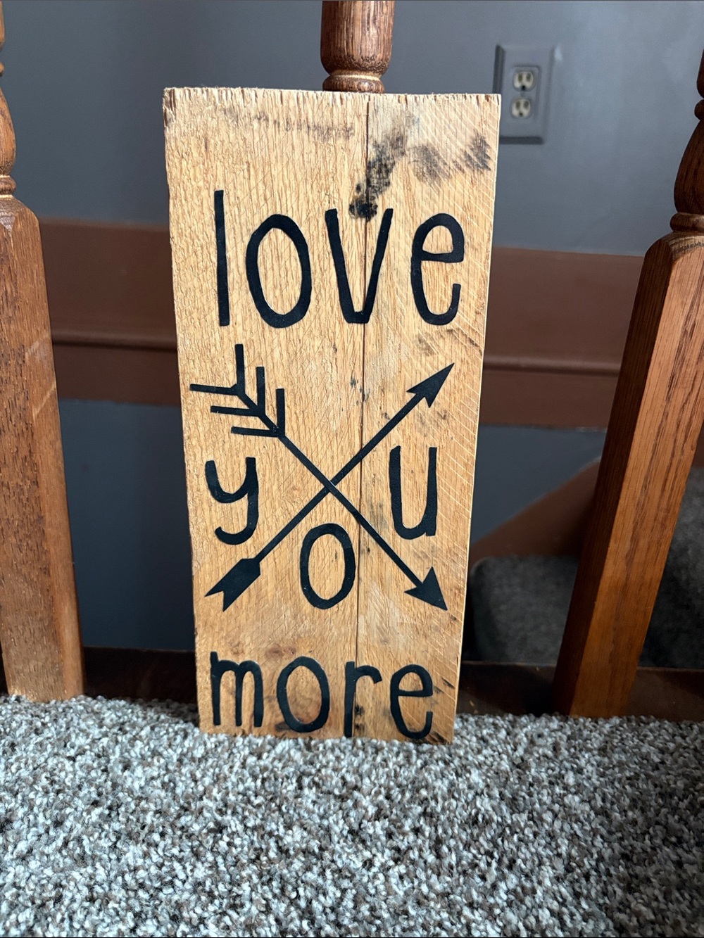 Rustic Wood "Love You More" Wall Plaque - Natural Wood with Black Lettering